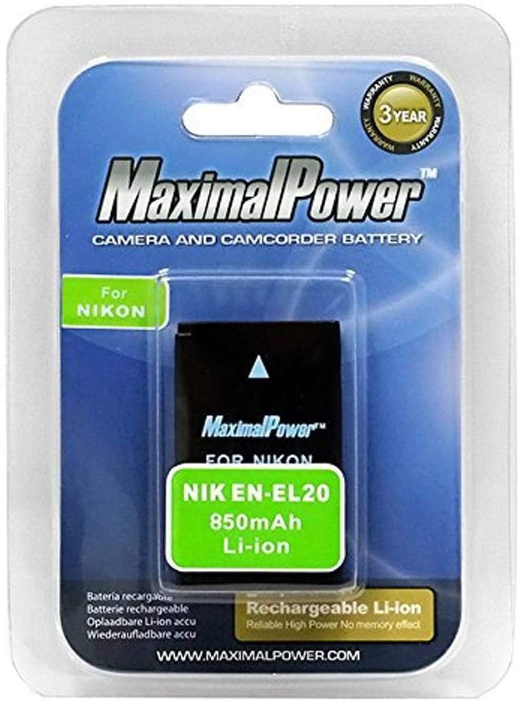 Maximalpower for Nikon EN-EL20, EN-EL20A Battery, Nikon Coolpix P950, P1000, DL24-500, Coolpix A, 1 J1, 1 J2, 1 J3, 1 S1, 1 V3 Digital Cameras - image 4 of 6