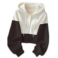 thumbnail image 2 of IUYRTFE Women's Two Tone Hooded Knit Cardigan Long Sleeve Drawstring Color Block Casual Fall Sweater Coat, 2 of 6