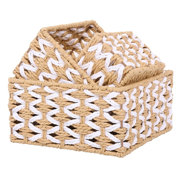 Threns Storage Basket,Woven Baskets for Storage,Cotton Rope Basket for Shelf and Table Organizing,Towel Baskets for Bathroom - Pack of 3