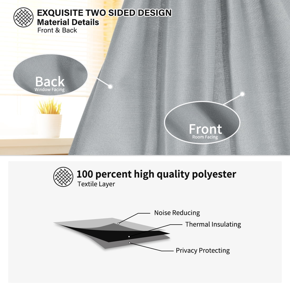 Unique Bargains French Door Window Blackout Curtain Panel Gray 25" x 72"