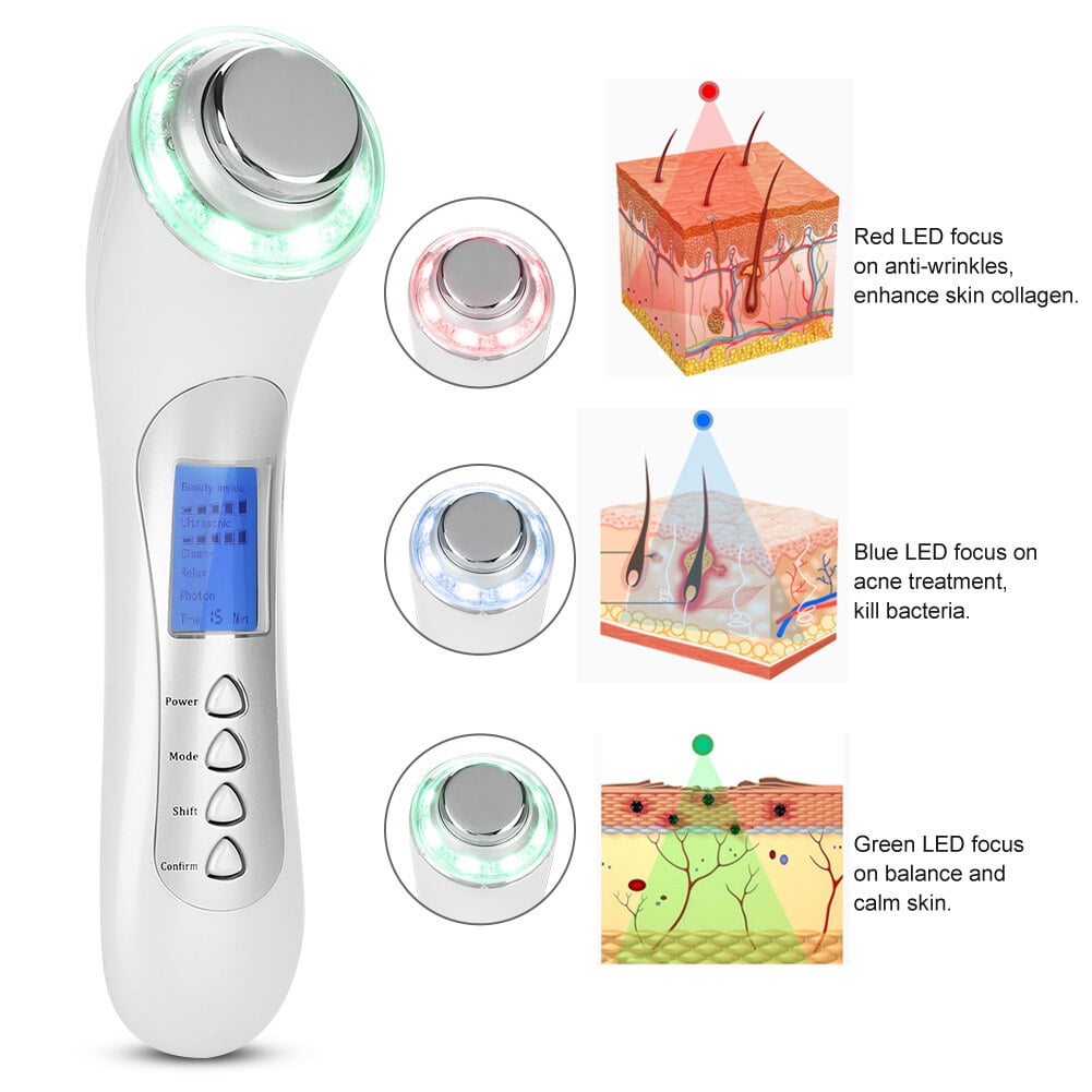 5 in 1 Ultrasonic Beauty Machine Nano Photon Therapy Massager Skin Care Anti aging White