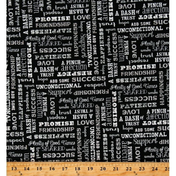 Cotton Life's Recipes Friendship Trust Love Hope Support Black Cotton Fabric Print by the Yard (52440-3)