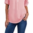 thumbnail image 4 of DYMADE Womens Solid Long Sleeve Zipper Tops Casual Chiffon Shirt Blouses, 4 of 4