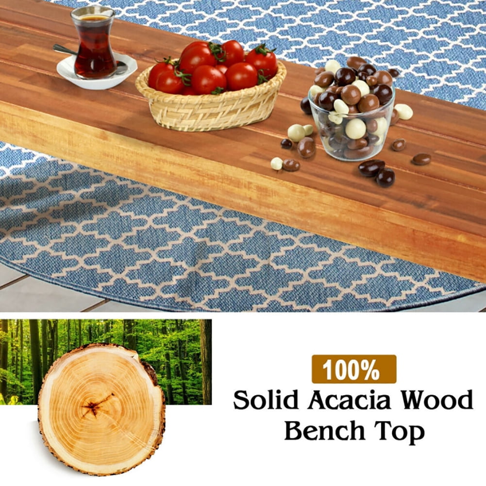 Aimee Lii Patio Acacia Wood Dining Bench Seat with Steel Legs, Outdoor Patio Furniture
