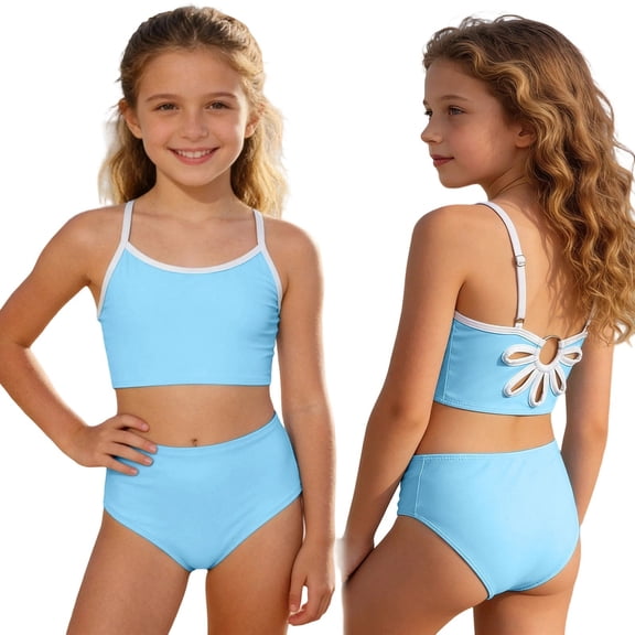 YEPGAR Girls Tankini Swimsuit 2 Piece Swim Dress With Shorts Adjustable Girls' Swimwear for 7-16 Years (Sky Blue, 9-10 Years)
