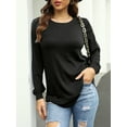 thumbnail image 4 of TEMOFON Womens Tops Long Sleeve Crew Neck Tunic Top Casual Loose Fit Soft Blouse T-Shirts Black Tee, 4 of 6