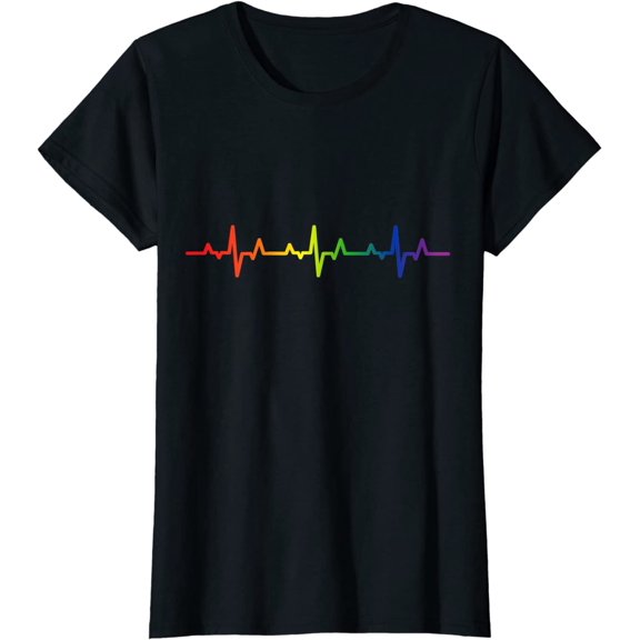 Heartbeat Pride Rainbow Flag LGBTQ Cool LGBT Ally Gift Casual T-Shirt