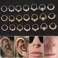 thumbnail image 2 of GKNET Nose Ring Zircon Tragus Hoop Cartilage Rings Body Delicate Jewelry Round Septum Ring NEW-gold-1, 2 of 9