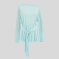 thumbnail image 2 of JGGSPWM Chemises pour Femmes Manches Longues Crop Top à Nouer devant, Couleur Unie Doux Respirant Col Rond pour Sport Tenues Athlétiques Bleu m, 2 of 5