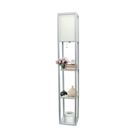 Simple Designs - Floor Lamp Etagere Organizer Storage Shelf with Linen Shade - Silver/White