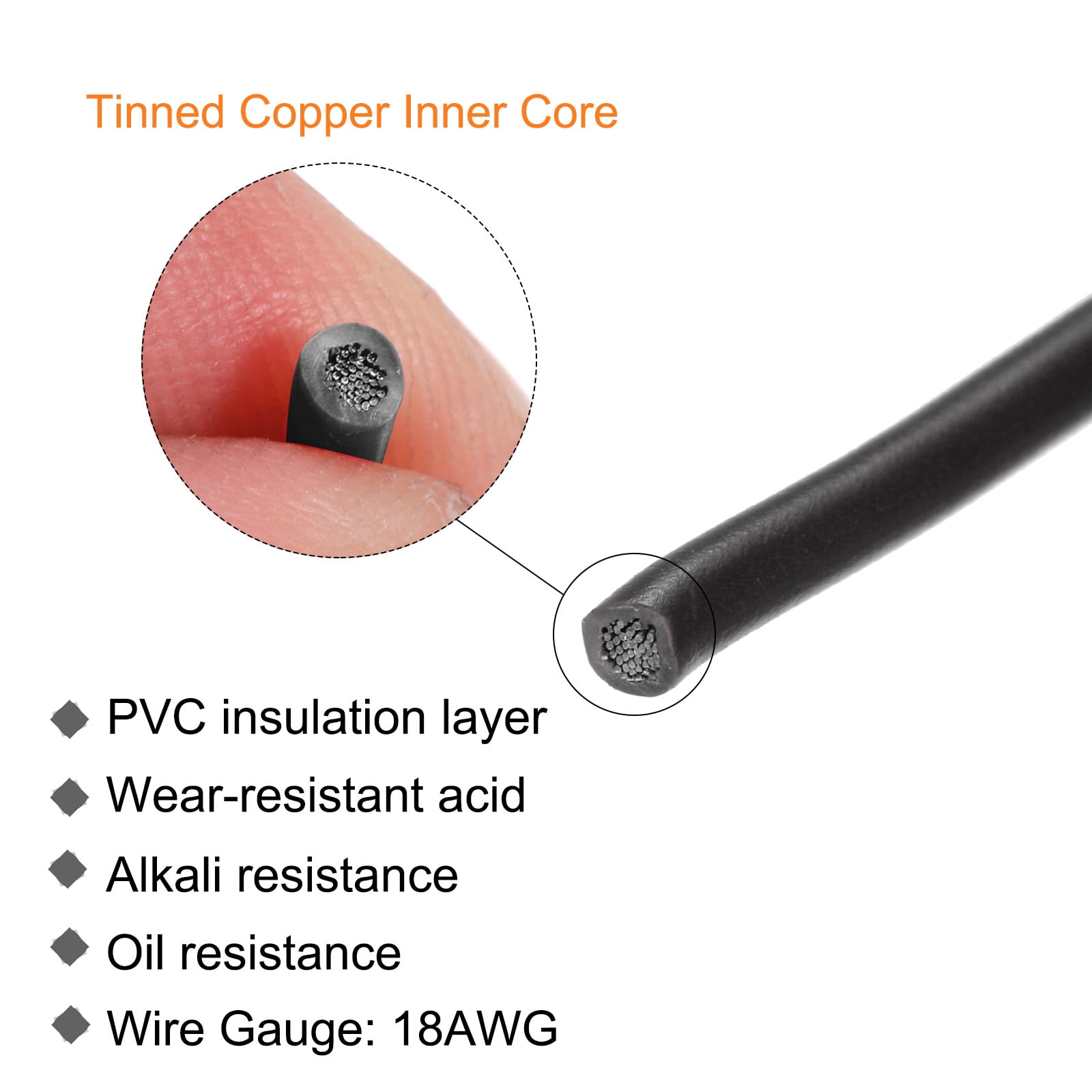UL1007 18AWG Gauge Stranded Hook-Up Wires, Electrical Wire Tinned Copper Wire 30m/100ft Black