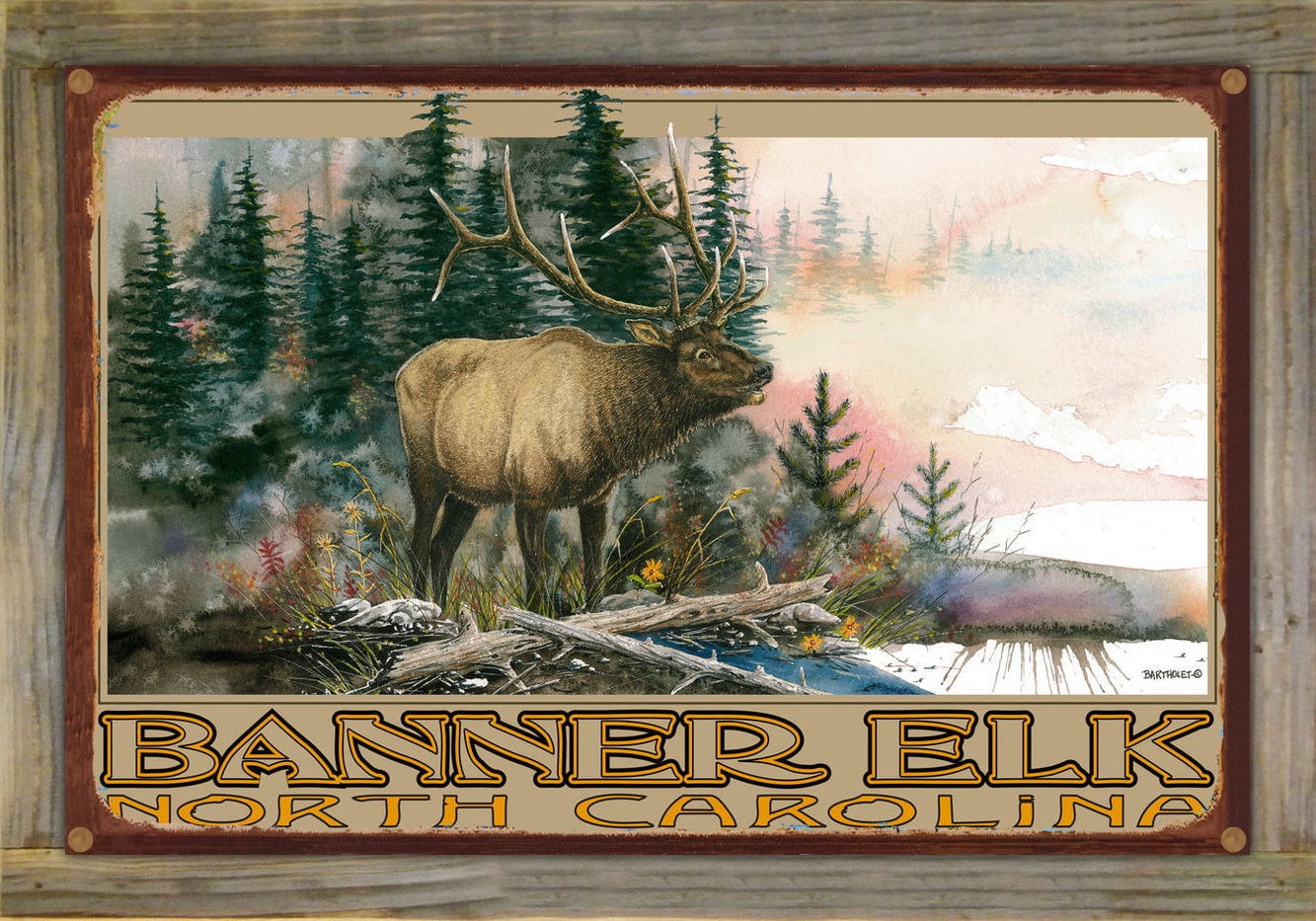 Banner Elk North Carolina Elk Rustic Metal Print on Reclaimed Barn Wood by Dave Bartholet (12" x