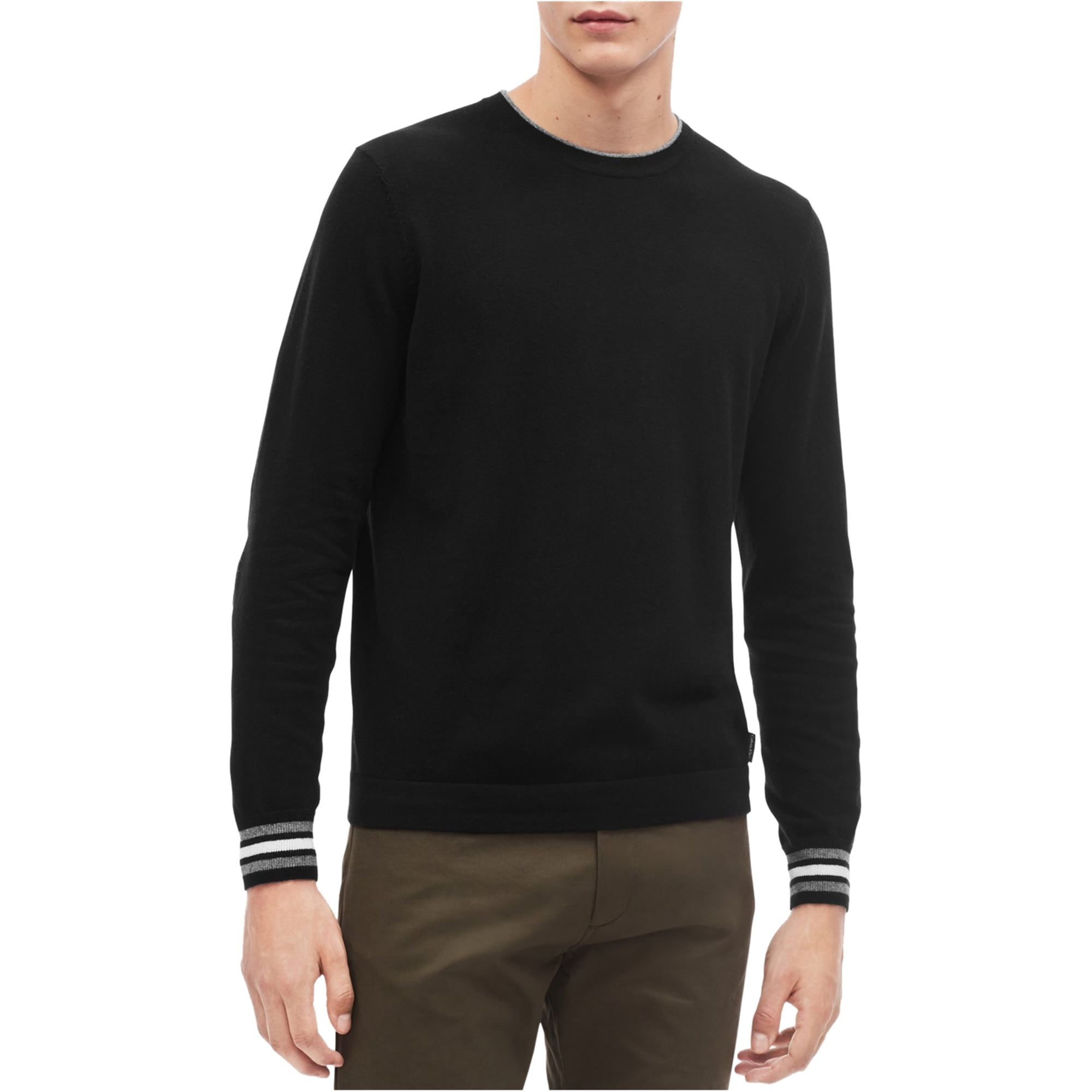 Calvin Klein Mens Tipped Pullover Sweater, Black, XL Sweaters