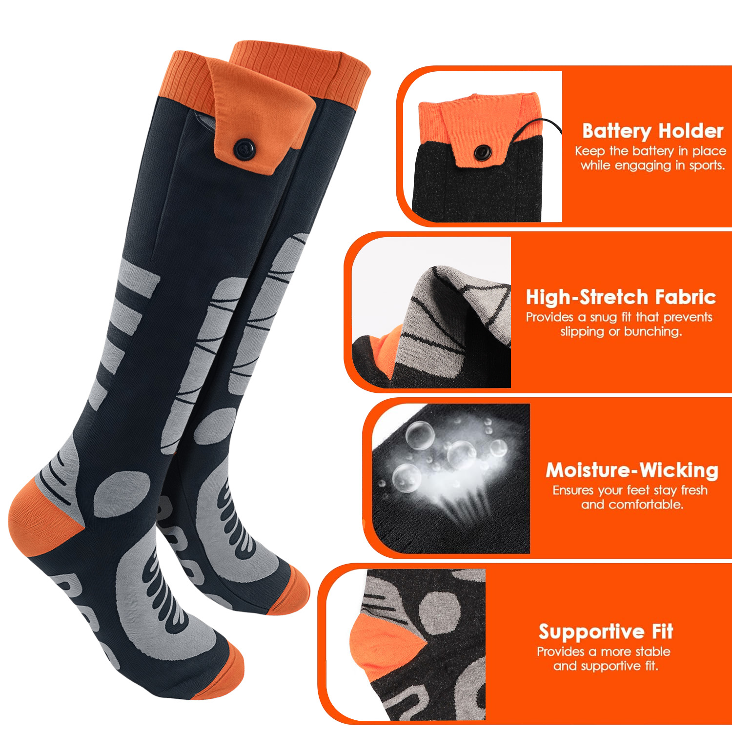 ASKITO Heated Socks for Men Women, APP Control 5000mAh Rechargeable Battery, Electric Heated Socks with 4 Heating Levels for Winter Outdoor Camping Motorcycle Skiing Foot Warmer