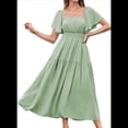 thumbnail image 2 of Vestido Informal de Verano para Mujer, de Corta, Cuello Cuadrado, Cintura Fruncida, Holgado, con , Verde , Talla XXL, 2 of 6