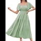 thumbnail image 2 of Vestido Informal de Verano para Mujer, de Corta, Cuello Cuadrado, Cintura Fruncida, Holgado, con , Verde , Talla XXL, 2 of 6
