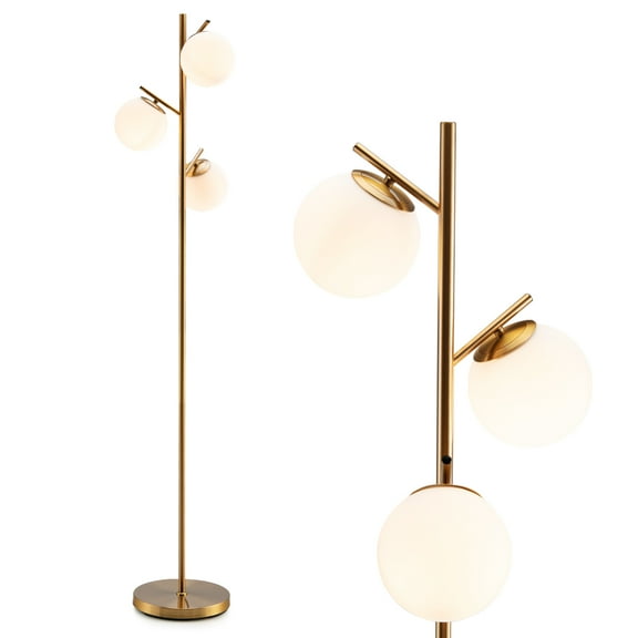 Giantex 3-Globe Floor Lamp, Modern Freestanding Gold Floor Lamp w/Foot Switch & Study Steel Pole