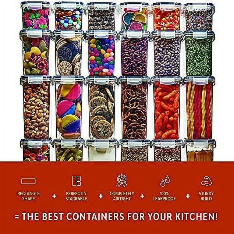 Decklen Airtight Food Storage Containers with Lids, 24 Pcs Plastic Kitchen and Pantry Organization Canisters for Cereal, Dry Food, Flour and Sugar, BP