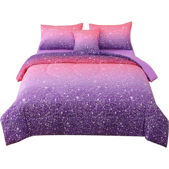 Twin Pink Comforter Set, 6 Piece Bed in A Bag 3D Colorful Bedding Set for Girls Kids (1 Comforter,2 Pillowcases,1 Flat Sheet,1 Fitted Sheet,1 Cushion Cover)(Pink )