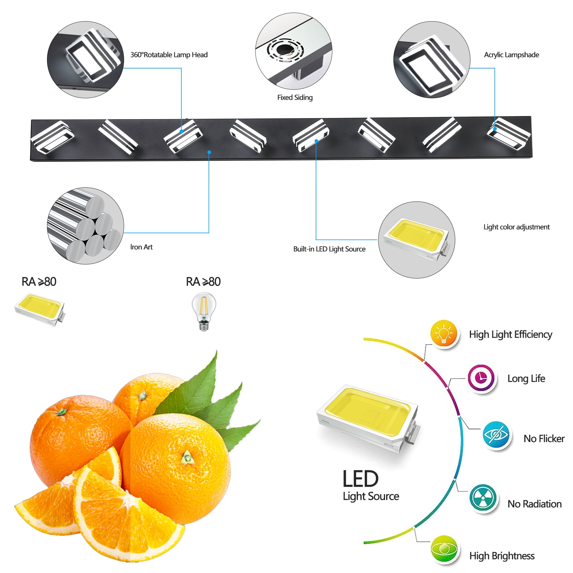 Miniyam LED Bathroom Vanity Light, 8-Light Modern Hardwired Wall Fixture over Mirror, Cool White
