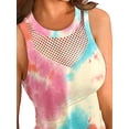 thumbnail image 3 of Orqqct Women Tie Dye Print Mesh Stitching Slim Fit Round Neck Tank Tops, 3 of 4