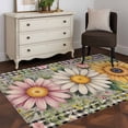 thumbnail image 3 of 2.7'x5' Area Rugs, Vintage Daisy Floral Indoor Outdoor Area Rug for Living Room Bedroom, Spring Flowers Botanical Leaves Checkered Wooden Bathroom Rugs Kitchen Floor Carpet Mats Home Decor Aesthetic, 3 of 8