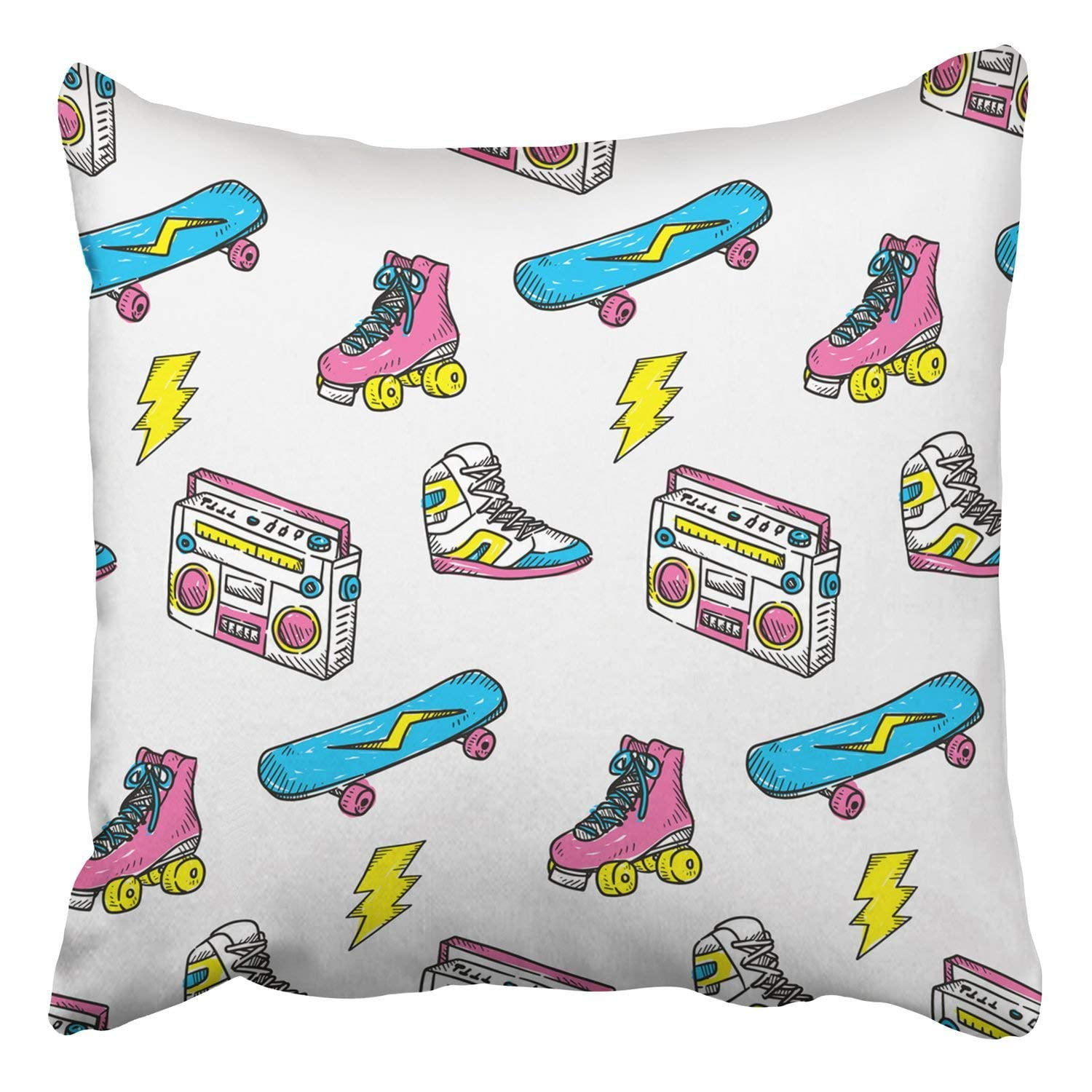 Multicolor Roller Skating Gifts & Accessories Skating Skates-70s Roller Skater Girl Throw Pillow 18x18