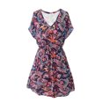 thumbnail image 4 of DHFJKG Womens Swimwear Cover Up Dress Floral Printed V Neck Short Sleeve Chiffon Mini Dress Coverups Summer Beach Vacation Clothes, 4 of 5