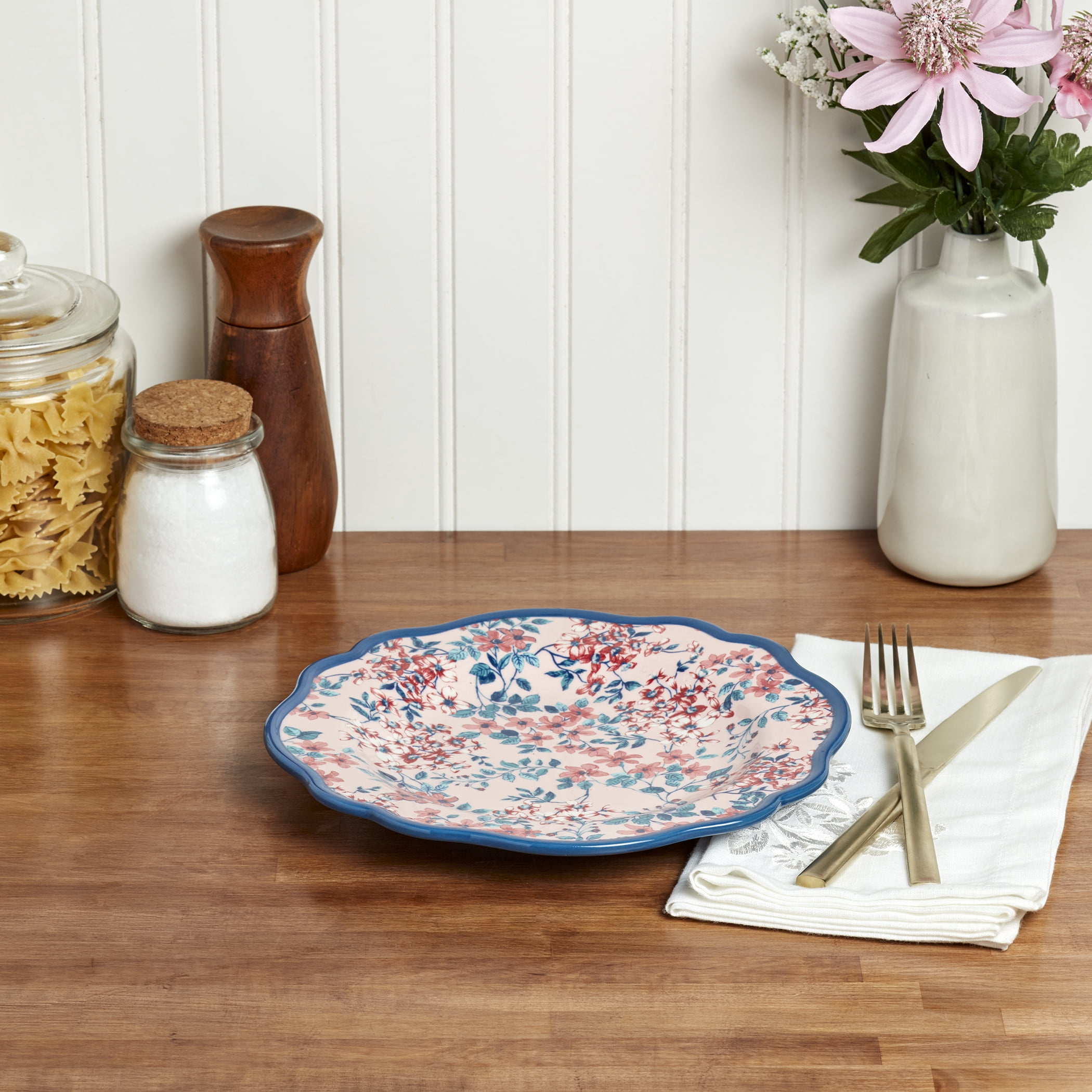 (2 pack) The Pioneer Woman Pretty Posies 8.75" Salad Plate - Blue Floral Stoneware
