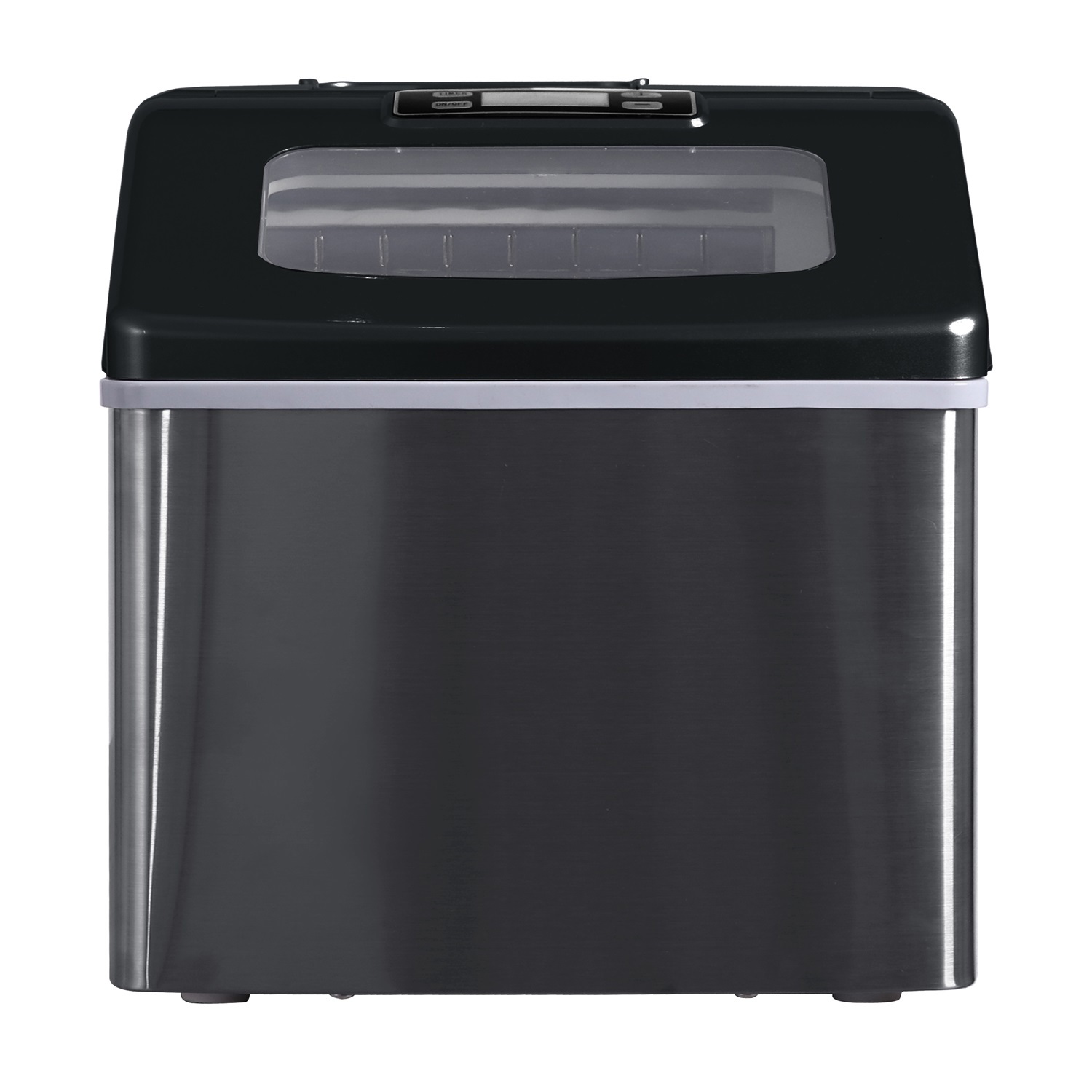 Portable 40 lbs Countertop Clear Square Ice Maker, Black Stainless Steel Automatic Ice Machine