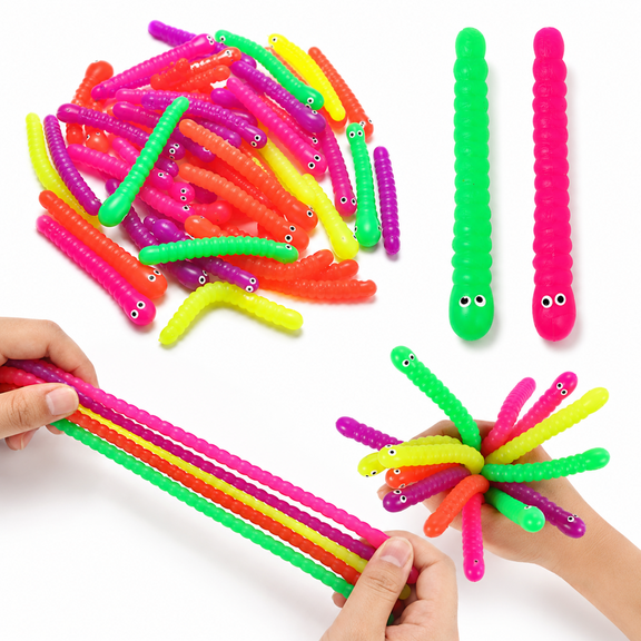 50 Pack Stretchy Fidget Worm Toys, Colorful Sensory Stretch Strings for Stress Relief, Bulk Party Supplies for Teens and Adults