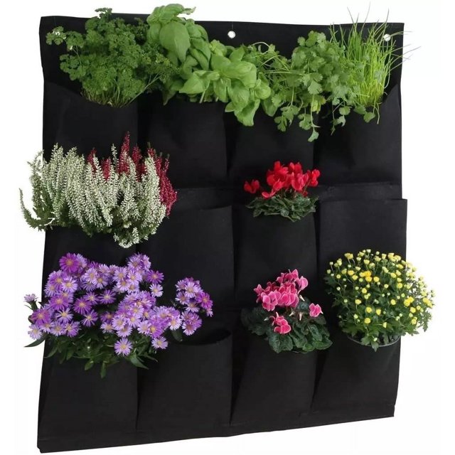 Bolsas de cultivo de pared, soporte de cultivo interior para plantas al aire libre, macetero vertical con 12 bolsillos para plantas de legumbres JM