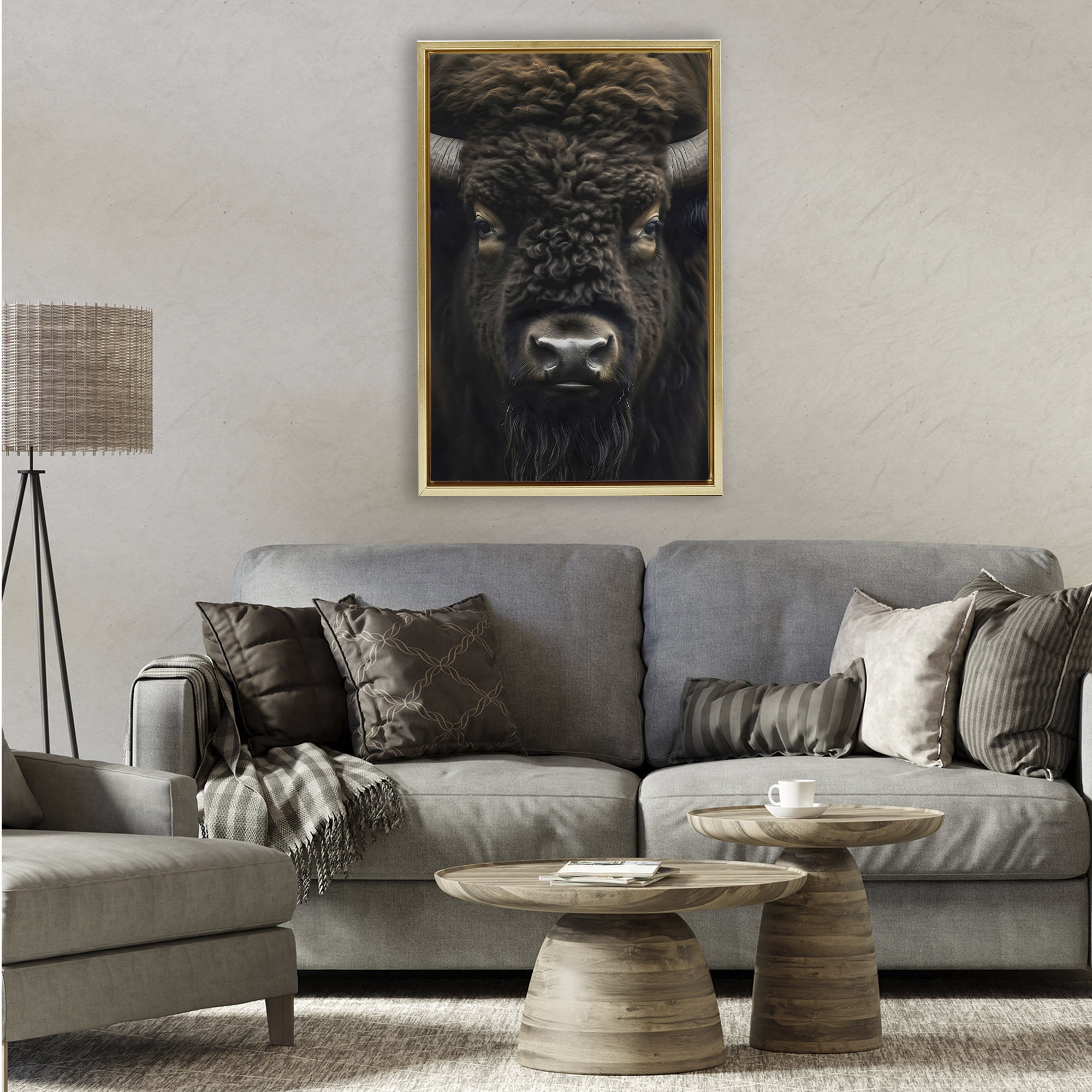 Stupell Industries Bison Portrait Close Up Gold Framed Floater Canvas Wall Art, design by Creative Studio