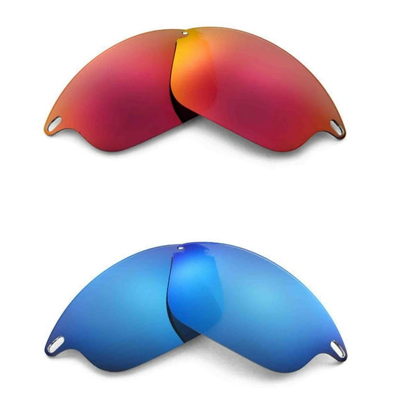 Walleva 2 Paris Polarized Replacement Lenses For Oakley Fast Jacket OO9097 Sunglasses- Fire Red   Ice Blue