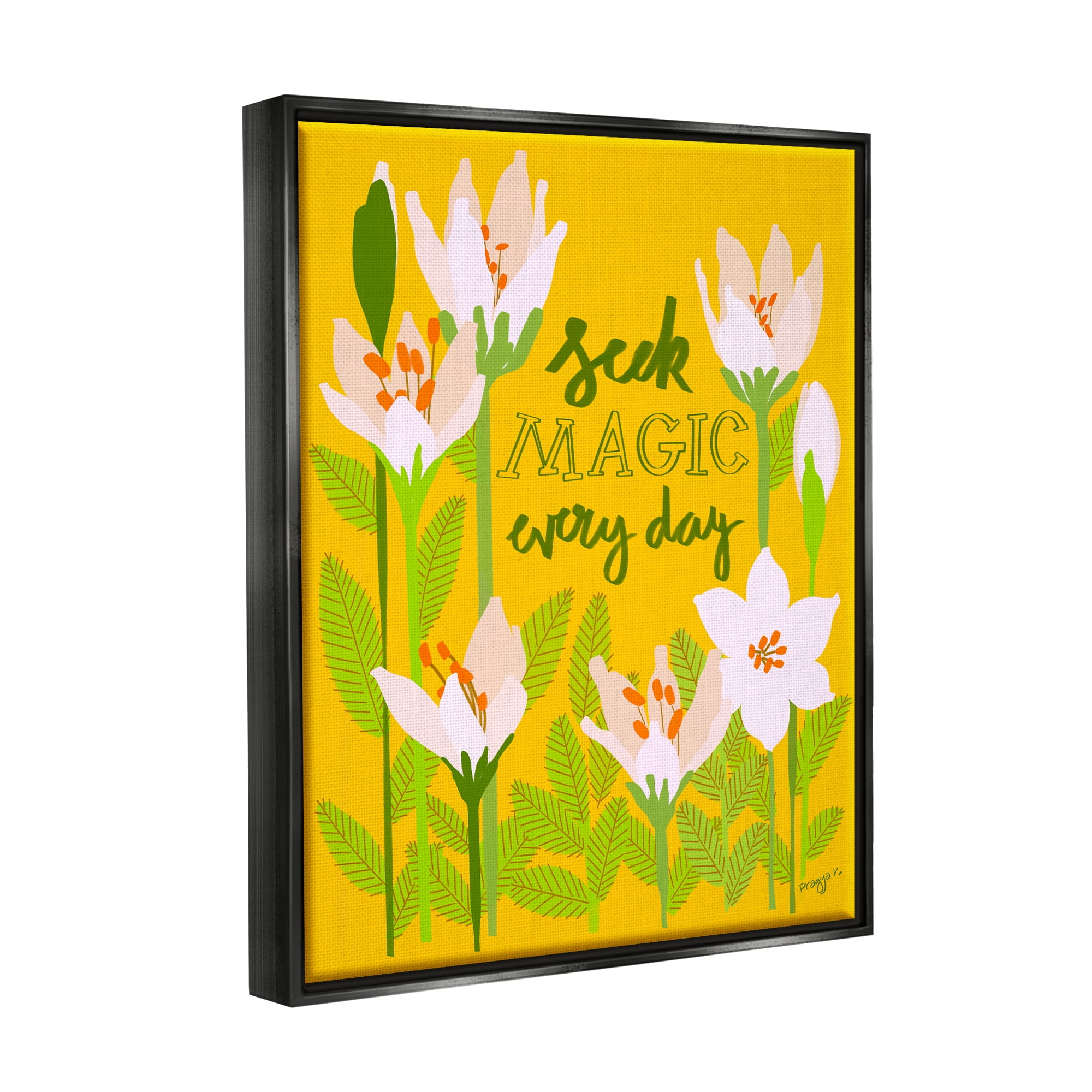 Stupell Industries Seek Magic Every Day Botanical & Floral Painting Black Floater Framed Canvas Art Print Wall Art, 25 x 31