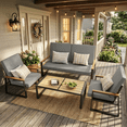 thumbnail image 4 of Aiho 4 Pieces Patio Furniture Set, All-Weather Outdoor Conversation Set with Coffee Table & Removable Cushions, Perfect for Patio, Garden, Yard, Gray, 4 of 10