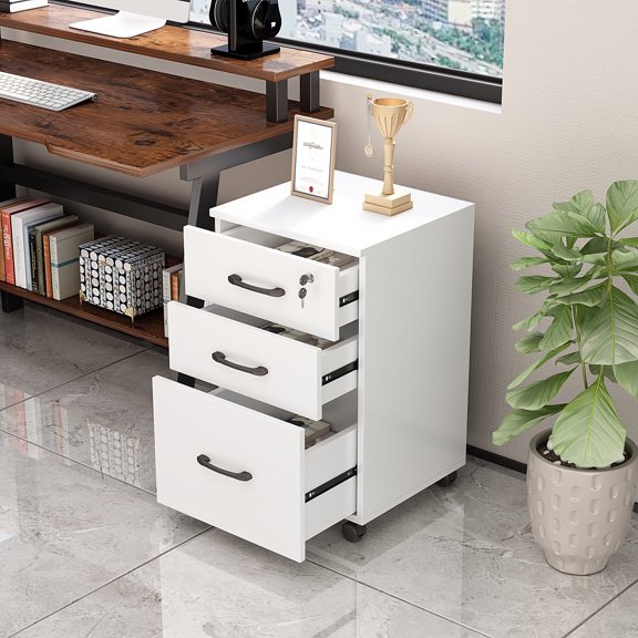 NEWSENDY Lockable 3-drawer mobile filing cabinet - Office and home use privacy item storage cabinet