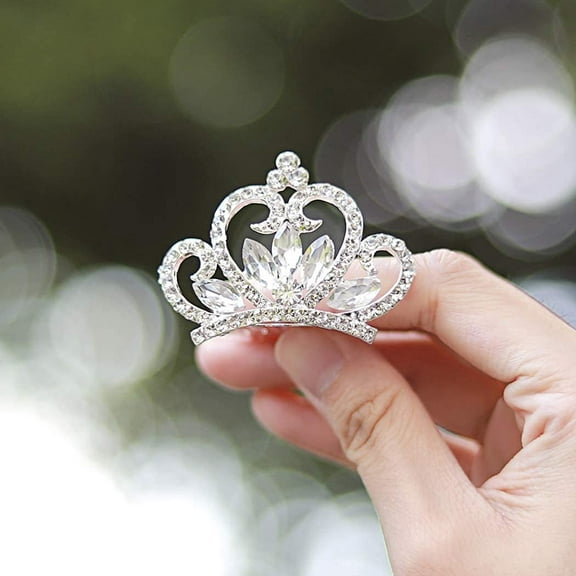 Princess Crown Comb Mini Crystal Rhinestone Silver Tiara Flower Hair Comb for Birthday Party and Girls (Silver)