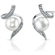 6.5mm Round Freshwater White Pearl Drop Earrings in Sterling Silver