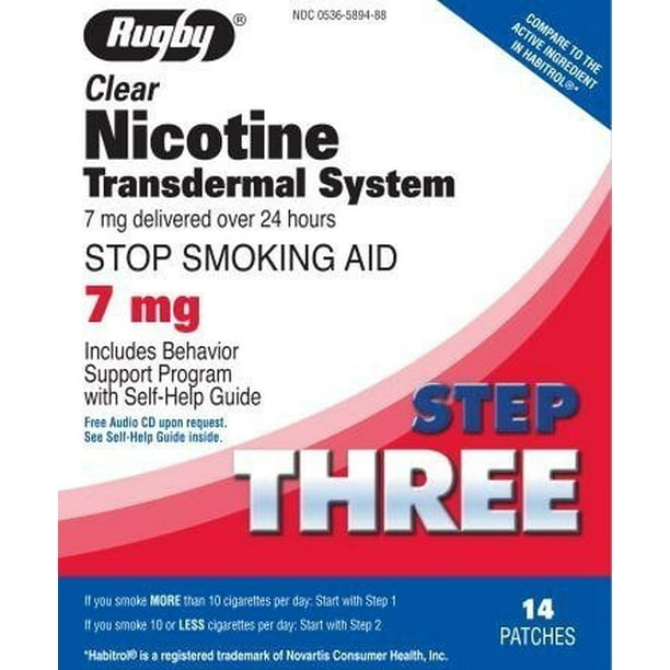 Rugby Step 3 Clear Nicotine Transdermal System, 7 mg, 14 Count