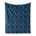 thumbnail image 1 of Abstract Soft Flannel Fleece Blanket, Pattern of the Leafs Grungy Botanical Stamp Green Spirals Motif Design, Cozy Plush for Indoor and Outdoor Use, 50" x 60", Blue Indigo and Green, by Ambesonne, 1 of 6