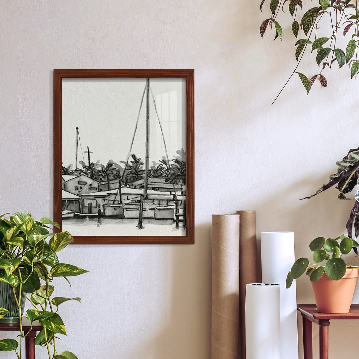 Neutral Tropics III - Framed Print w/glass - Chestnut