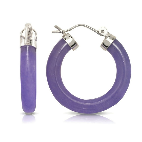Solid 925 Sterling Silver Simulated Onyx, Lavender or Green Dyed Jade Hoop Earrings 26x4mm Hoop Earring for Women