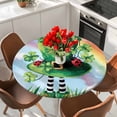 thumbnail image 2 of Round Table Cover 45-54 Inch St. Patrick's Day Waterproof Reusable Table Cloth Round Fitted Vinyl Tablecloth with Elastic Edged for Parties Outdoors, Green Shamrock Hat Ladybirds Daisy Rainbow, 2 of 6