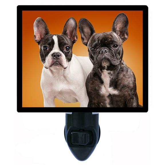 Night Light - Two French Bulldogs. | Dog Theme, Includes Free Switchable Insert, 4W Bulb, E12 Base