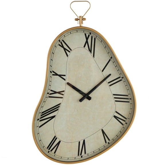 DecMode 17" White Metal Abstract Wavy Wall Clock with Gold Frame and Black Accents