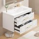 thumbnail image 1 of Mueble de baño flotante moderno - Lavabo de cerámica, 2 cajones grandes con cierre suave y tirador dorado - Fácil de montar, conjunto de muebles de baño - Color blanco, 30 pulgadas, 1 of 6