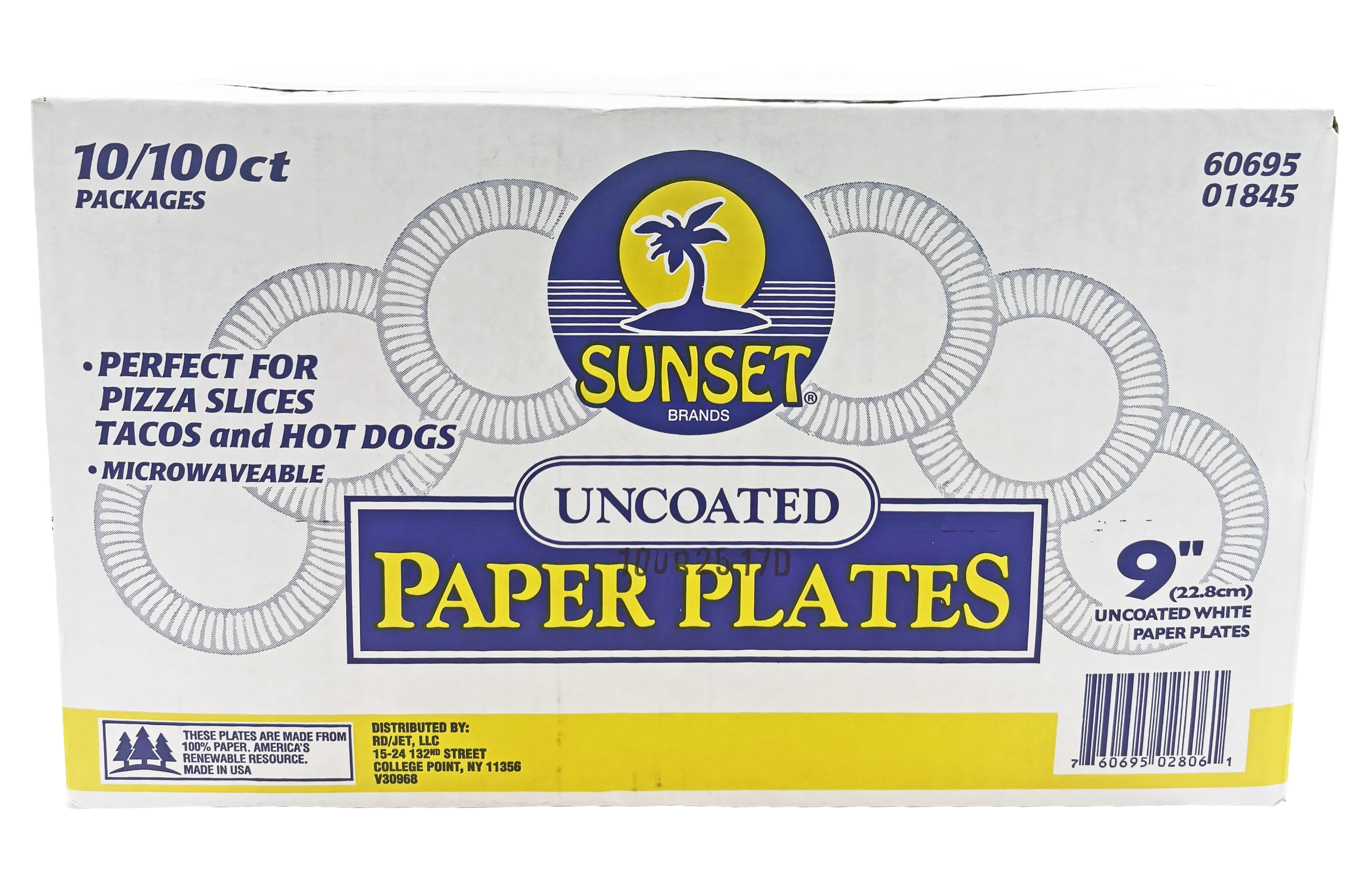 Sunset Uncoated 9 Inch White Paper Plates 1000 Count