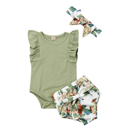 

Farrubbyine8 Newborn Baby Girl Clothes Sleeveless Romper Ruffles Short Pants 3Pcs Summer Shorts Outfit