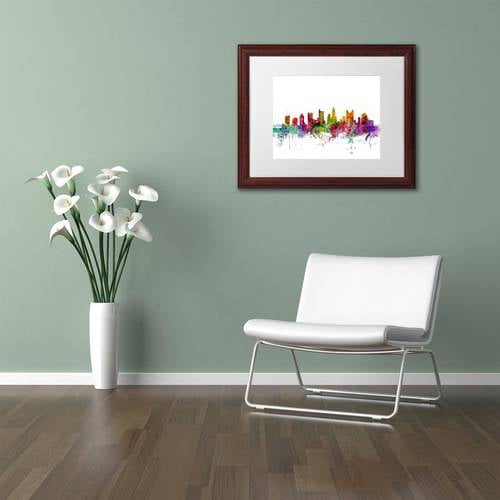 Trademark Fine Art 'Columbus Ohio Skyline' Canvas Art by Michael Tompsett, White Matte, Wood Frame